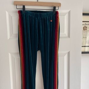 Green velvet Aviator Nation pants.